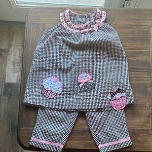 Emily Rose Girls Black & White Gingham Cupcake Tunic Set with Pink Trim 3t